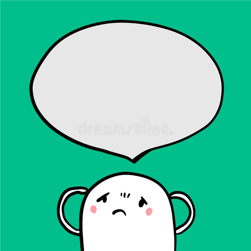 Upset monster in depression headache and speech bubble on touquoise font hand drawn illustration vector illustration Upset monster in depression headache and speech bubble on touquoise font hand drawn illustration vector illustration