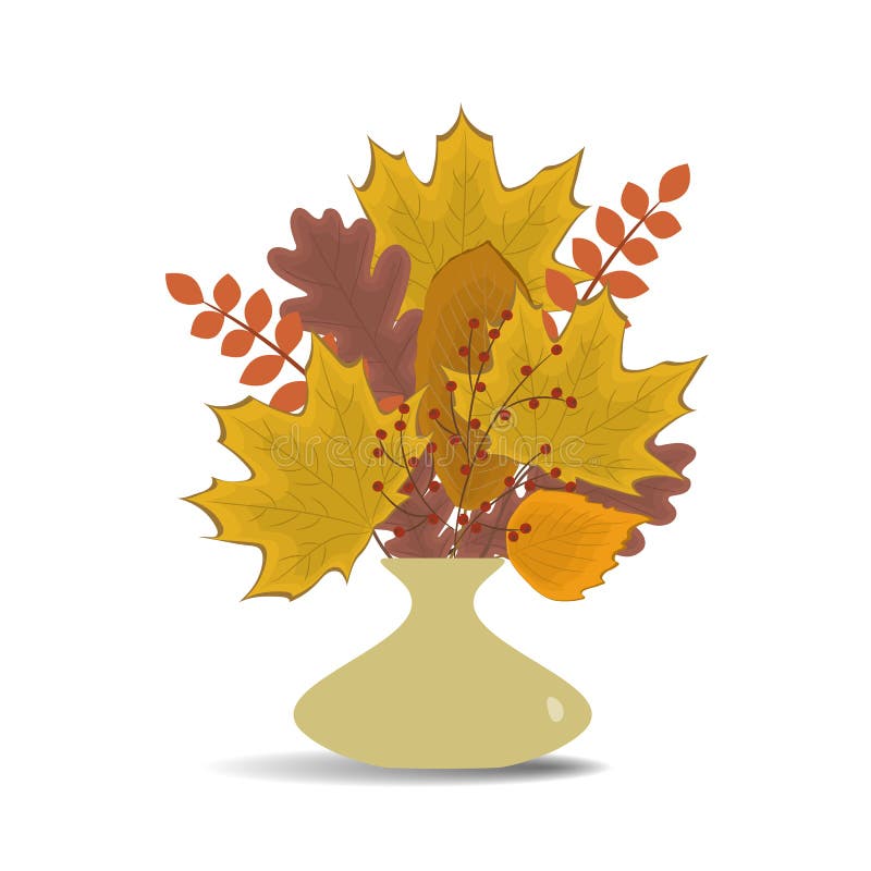 Vase with autumn leaves on a white background vector illustration
