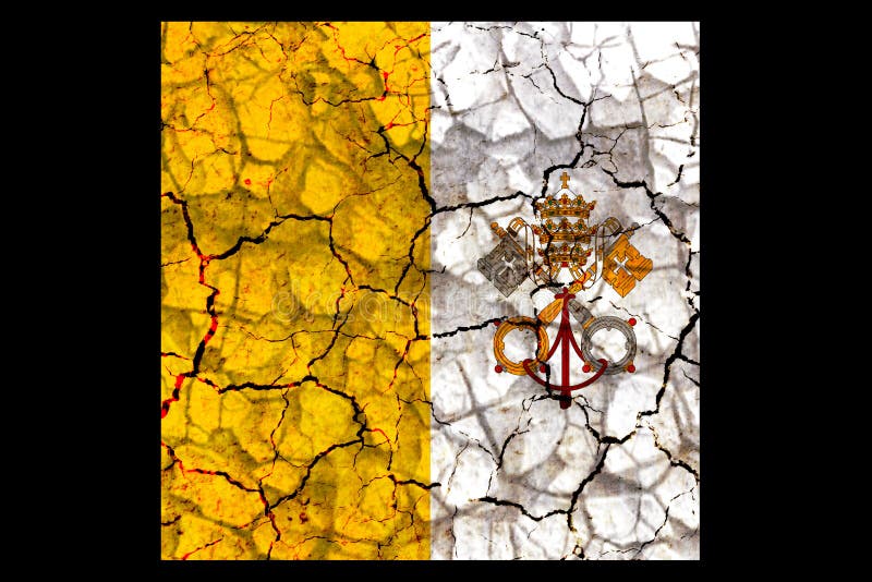 Vatican city country flag painted on a cracked grungy wall. Vatican city country flag symbol painted on a cracked grungy wall. Concept of drought, hardship, no stock illustration Vatican city country flag painted on a cracked grungy wall. Vatican city country flag symbol painted on a cracked grungy wall. Concept of drought, hardship, no stock illustration