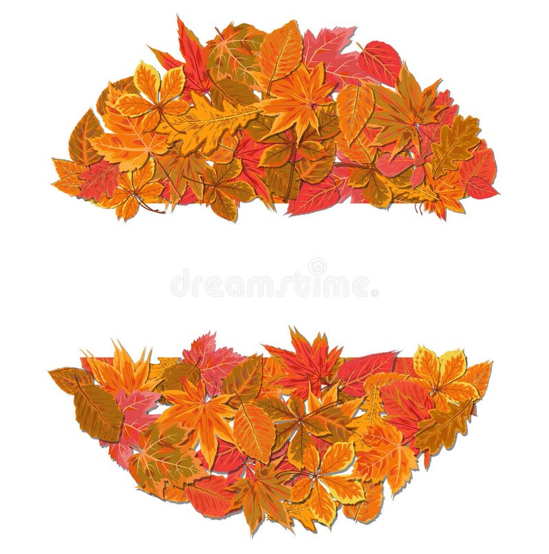 Vector Autumn fall card design: watercolor hand drawn maple chestnut tree red orange color leaf round wreath border. Nature fores stock illustration