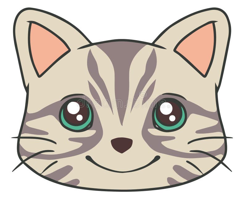 Vector drawing of cartoon style face of a cute gray tabby cat vector illustration