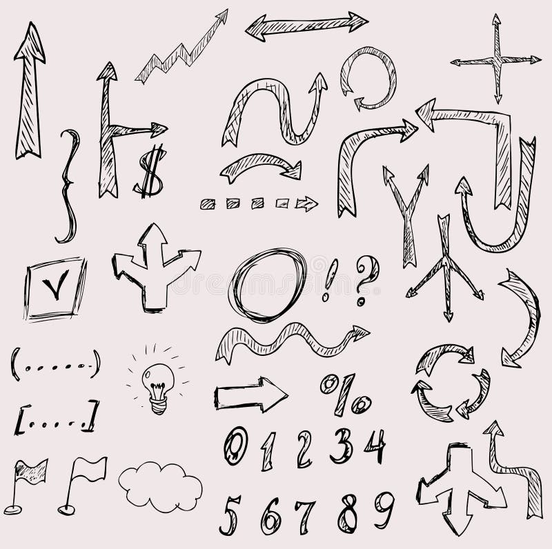 Vector hand drawn arrows icons set on white stock illustration