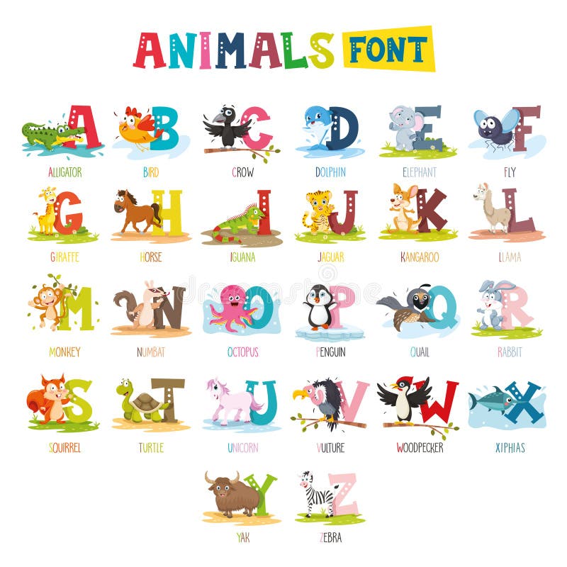 Vector Illustration Of Cartoon Animals Font vector illustration