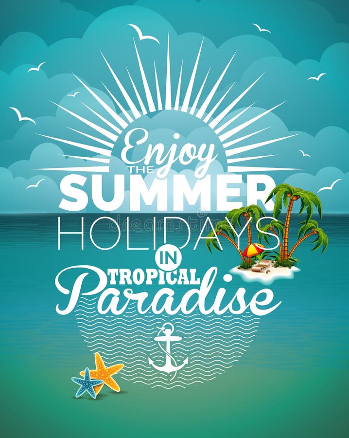 Vector illustration on a summer holiday theme on seascape background stock illustration