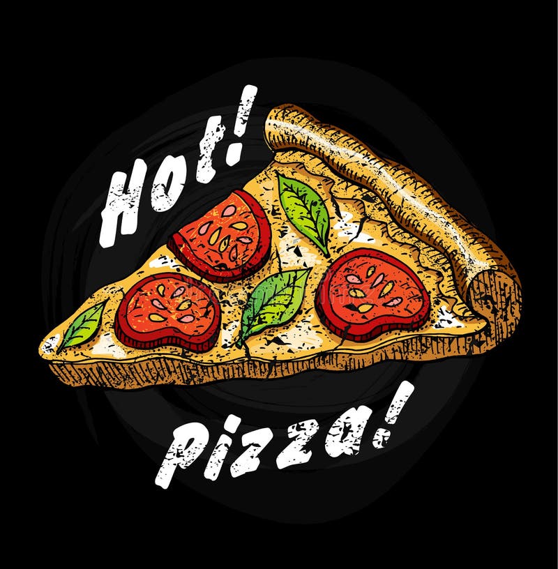 Vector Pizza slice drawing. Hand drawn pizza illustration. Great for menu, poster in chalk style. Vector Pizza slice drawing. Hand drawn pizza illustration stock illustration