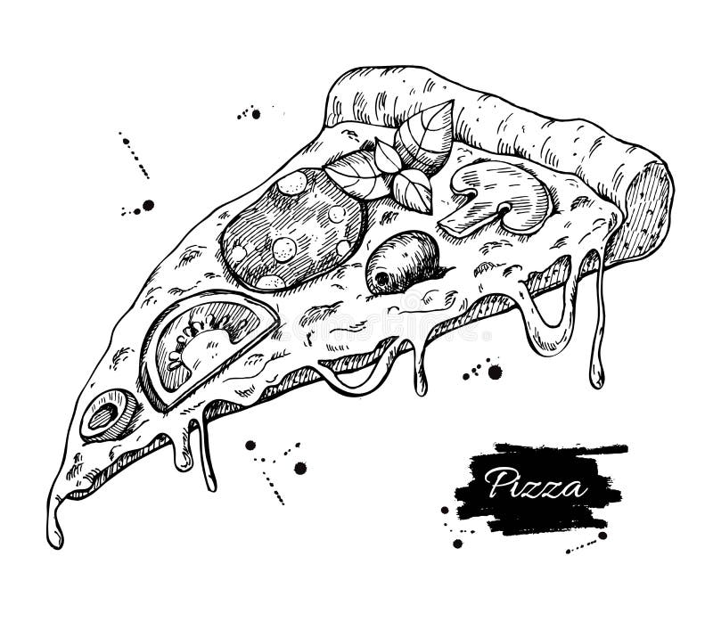 Vector Pizza slice drawing. Hand drawn pizza illustration. vector illustration
