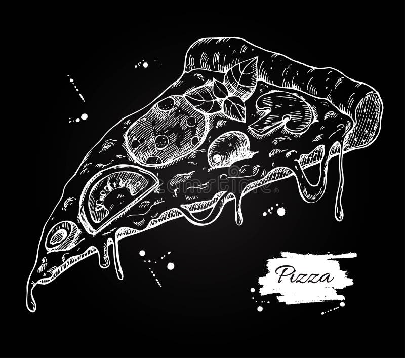 Vector Pizza slice drawing. Hand drawn pizza illustration. Great for menu, poster or lable royalty free illustration