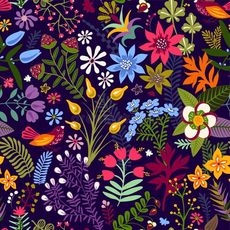 Vector seamless floral pattern. Colorful wallpaper witn flowers, animal,birds. Hand drawn vector illustration for web vector illustration Vector seamless floral pattern. Colorful wallpaper witn flowers, animal,birds. Hand drawn vector illustration for web vector illustration