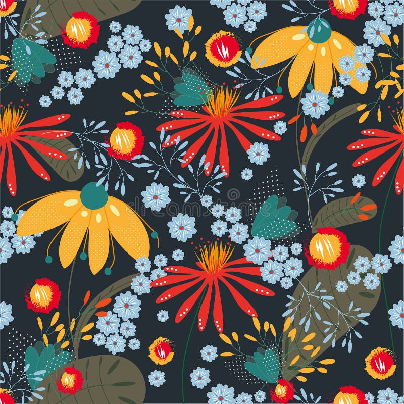 Vector seamless floral pattern on dark coloured background.Texture, background, wallpaper royalty free illustration Vector seamless floral pattern on dark coloured background.Texture, background, wallpaper royalty free illustration