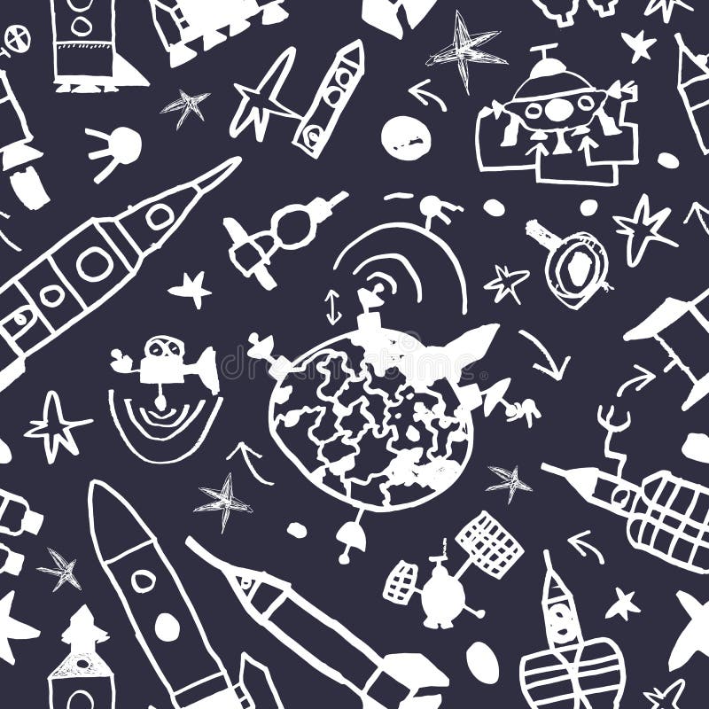 Vector seamless pattern of space in cartoon style vector illustration Vector seamless pattern of space in cartoon style vector illustration
