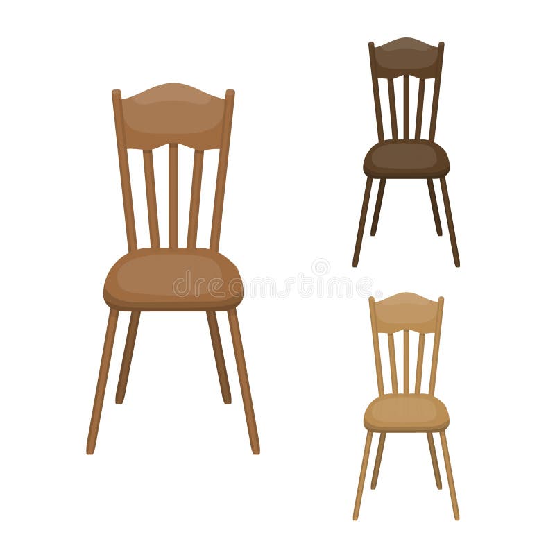 Vector set of wooden dining chairs. Brown, black, red handicraft old-fashioned vintage retro classic style piece of furniture, vector illustration