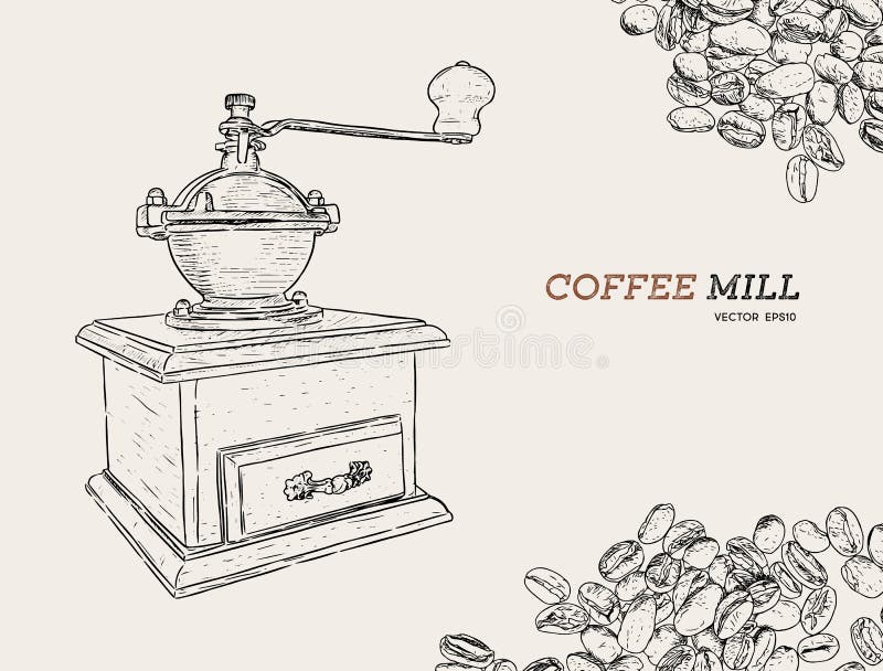 Vintage coffee grinder. Hand drawn sketch style.Coffee mill stock illustration