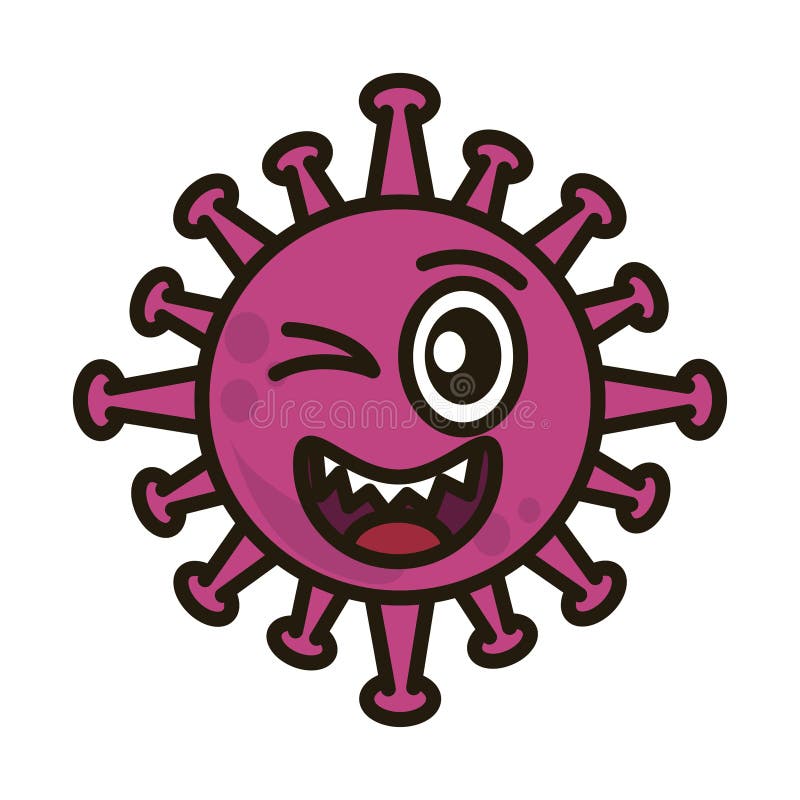 Virus emoticon, covid-19 emoji character infection, face wink flat cartoon style. Vector illustration stock illustration