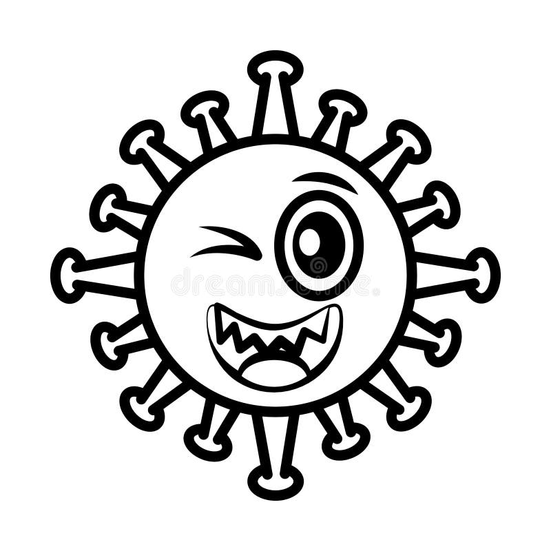 Virus emoticon, covid-19 emoji character infection, face wink line cartoon style. Vector illustration royalty free illustration