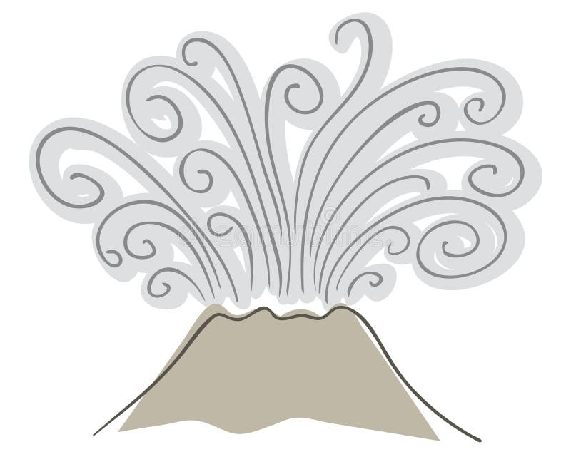 Volcano. Drawing of erupting volcano with smoke vector illustration