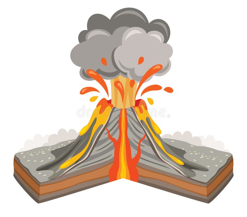 Volcano Eruption And Lava Drawing. Eps 10 stock illustration