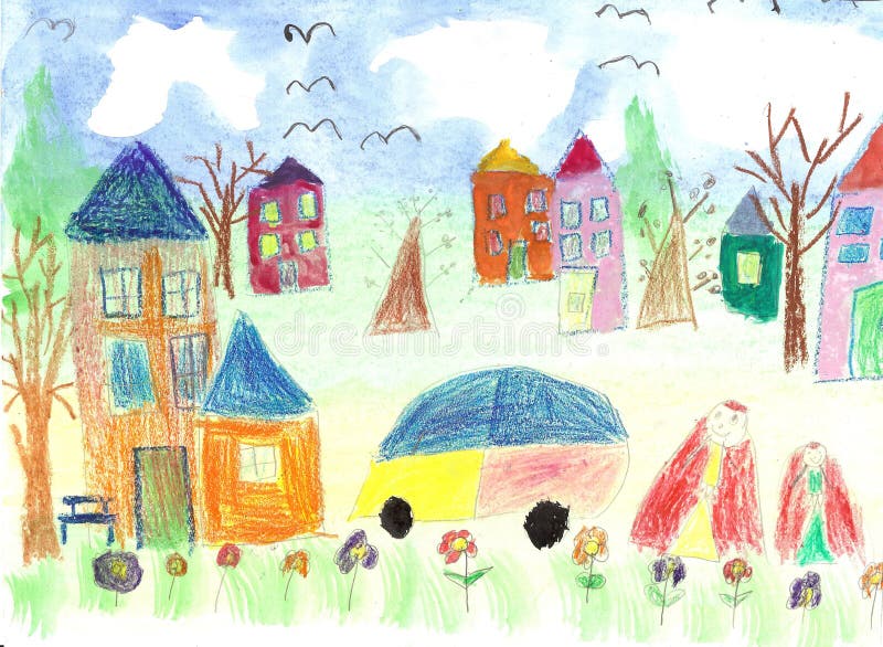 Watercolor children drawing kids Walking stock illustration Watercolor children drawing kids Walking stock illustration