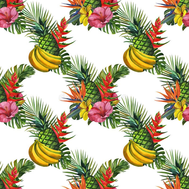 Watercolor seamless floral pattern with bananas hand drawing decorative background. Ethnic seamless pattern ornament. Print for te. Xtile, cloth, wallpaper royalty free illustration