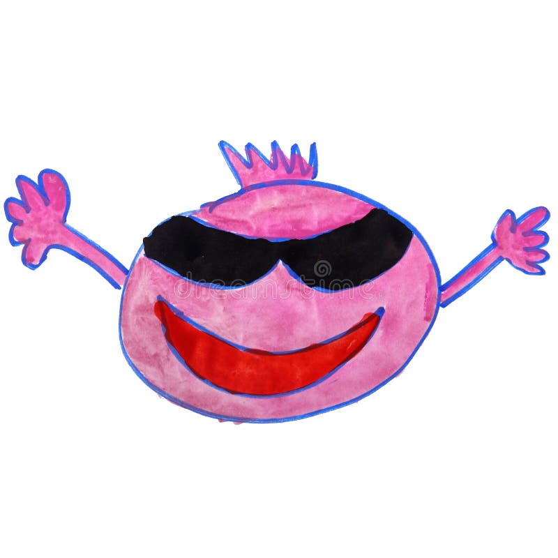 Watercolor smiley purple glasses drawing cartoon style isolated. On a white background stock illustration