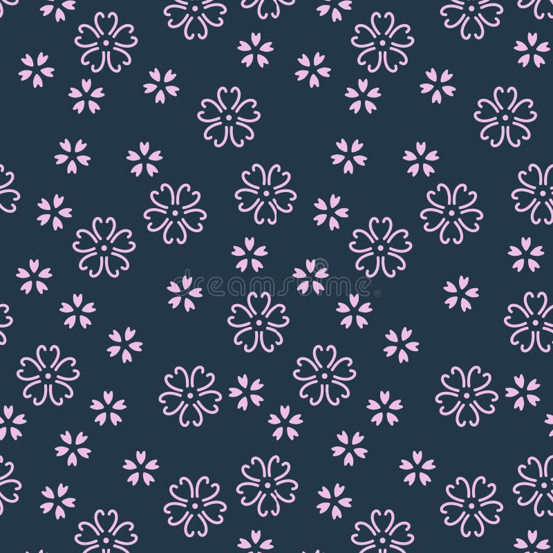 Japanese Cherry Blossom Pattern. On blue background vector illustration