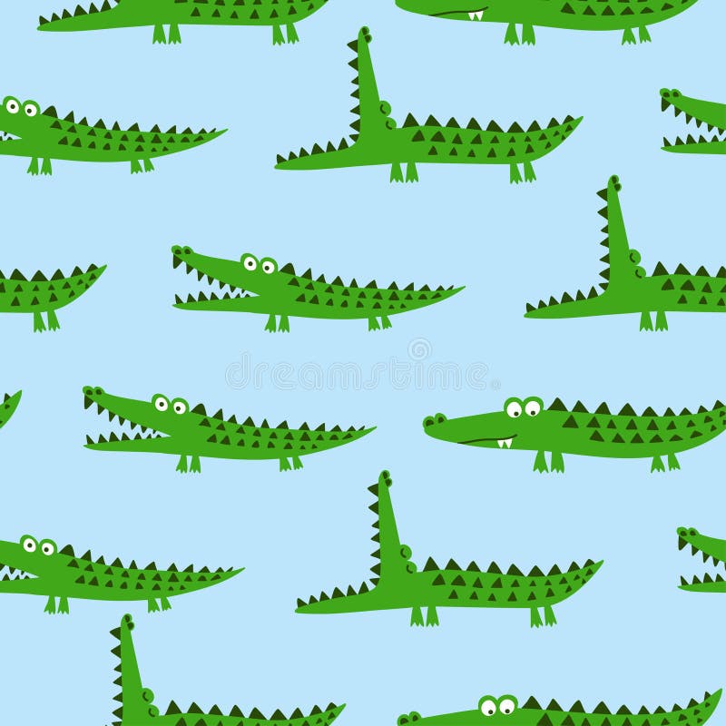 Crocodile pattern design with several alligators - funny hand drawn doodle, seamless pattern. Lettering poster or t-shirt textile graphic design. / wallpaper vector illustration
