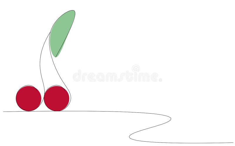 Cherry fruit on table, one line drawing vector. Illustration stock illustration
