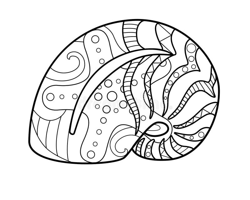 Shell - coloring antistress - vector linear picture for coloring. Outline. Hand drawing. A mollusk in a shell a river or aquarium royalty free illustration