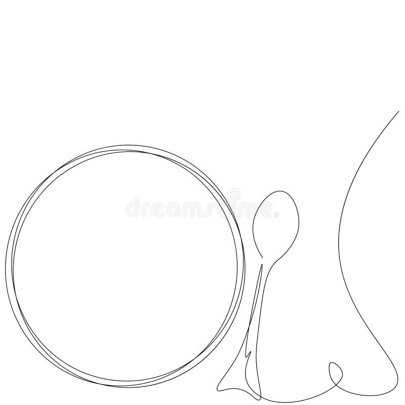 Plate and spoon one line drawing vector illustration royalty free illustration