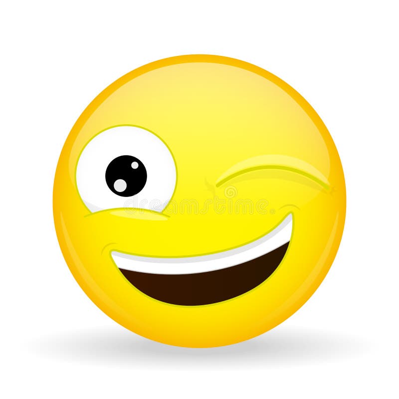 Wink emoji. Happy emotion. Hint emoticon. Cartoon style. Vector illustration smile icon. Wink emoji. Happy emotion. Hint emoticon royalty free illustration