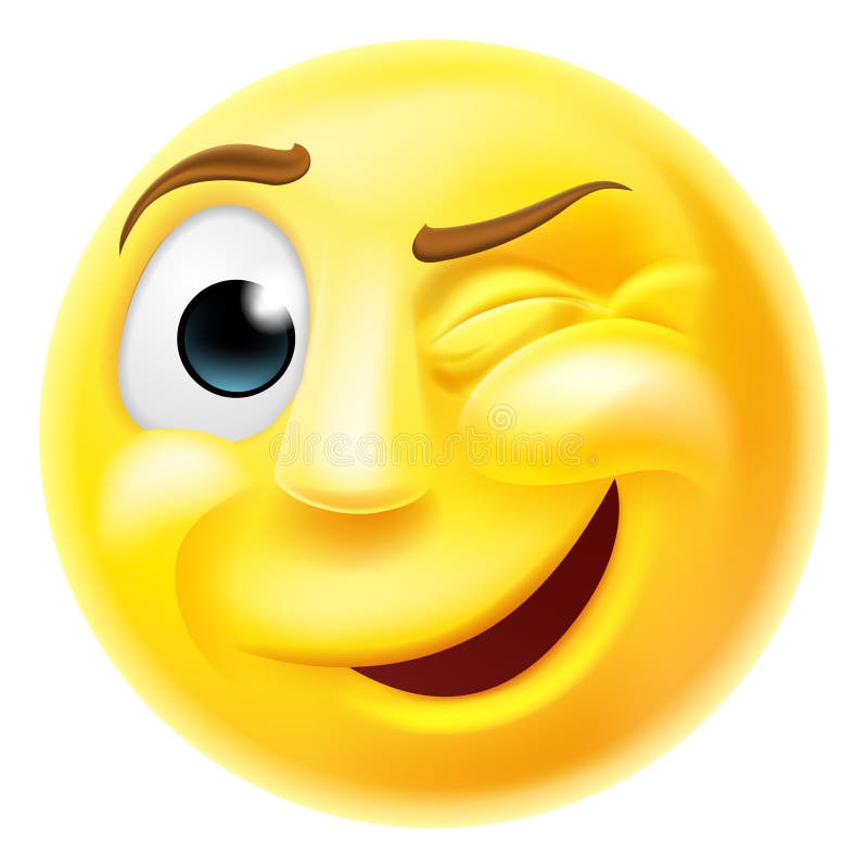 Winking Emoji Emoticon. A happy winking emoji emoticon smiley face character winking one eye stock illustration