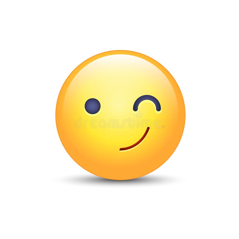 Winking fun cartoon emoji face. Wink and smile happy vector emoticon. Smiley for chat and app stock illustration