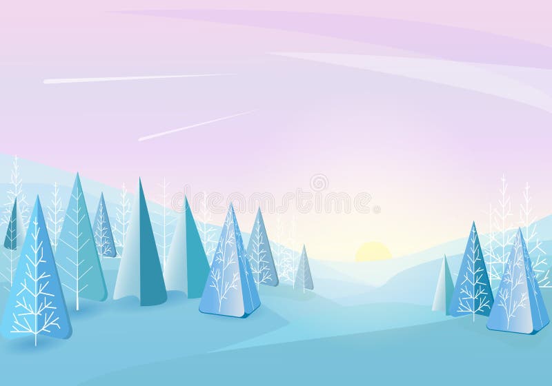 Winter forest abstract flat background. Simply Children`s drawing. Simple and cute landscape for your design royalty free illustration Winter forest abstract flat background. Simply Children`s drawing. Simple and cute landscape for your design royalty free illustration