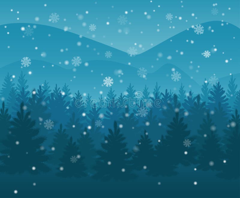 Winter night forest. falling snow in the air. christmas theme. new year weather. background royalty free illustration