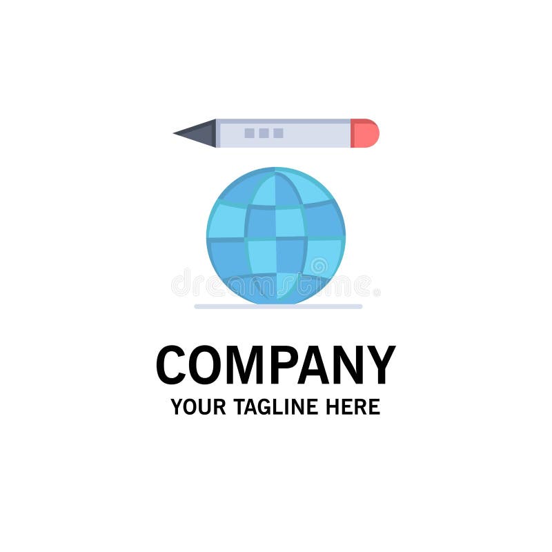 World, Education Globe, Pencil Business Logo Template. Flat Color stock illustration