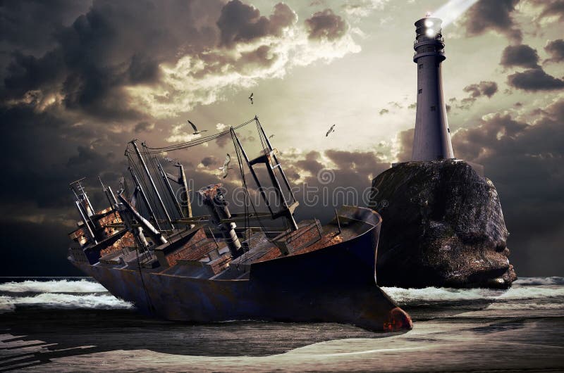 Wreck of a big cargo boat vector illustration Wreck of a big cargo boat vector illustration