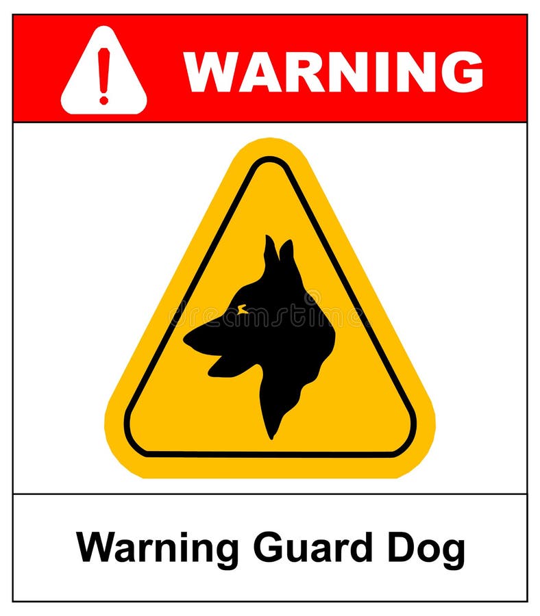 Yellow black triangle Warning Guard Dogs On Duty Text Sign, isolated. Yellow black triangle Warning Guard Dogs On Duty Text Sign. Security dog in yellow triangle stock illustration Yellow black triangle Warning Guard Dogs On Duty Text Sign, isolated. Yellow black triangle Warning Guard Dogs On Duty Text Sign. Security dog in yellow triangle stock illustration
