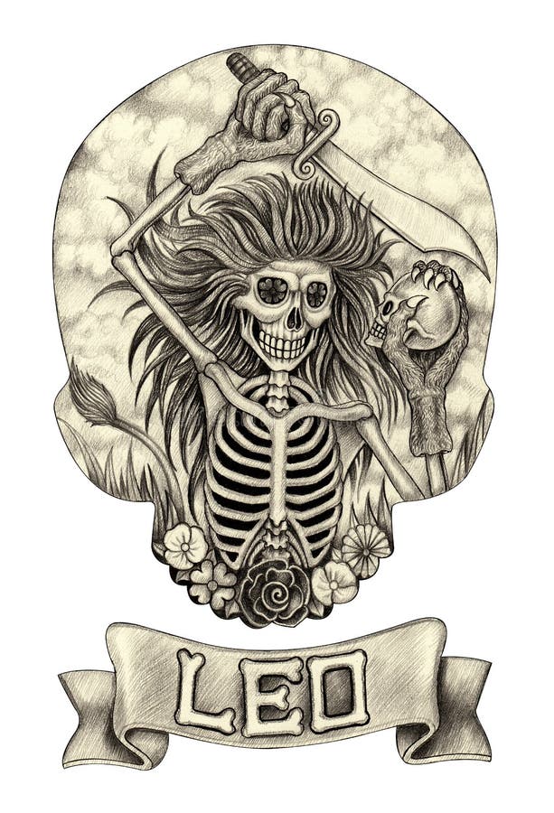 Zodiac Skull Leo.Hand dr