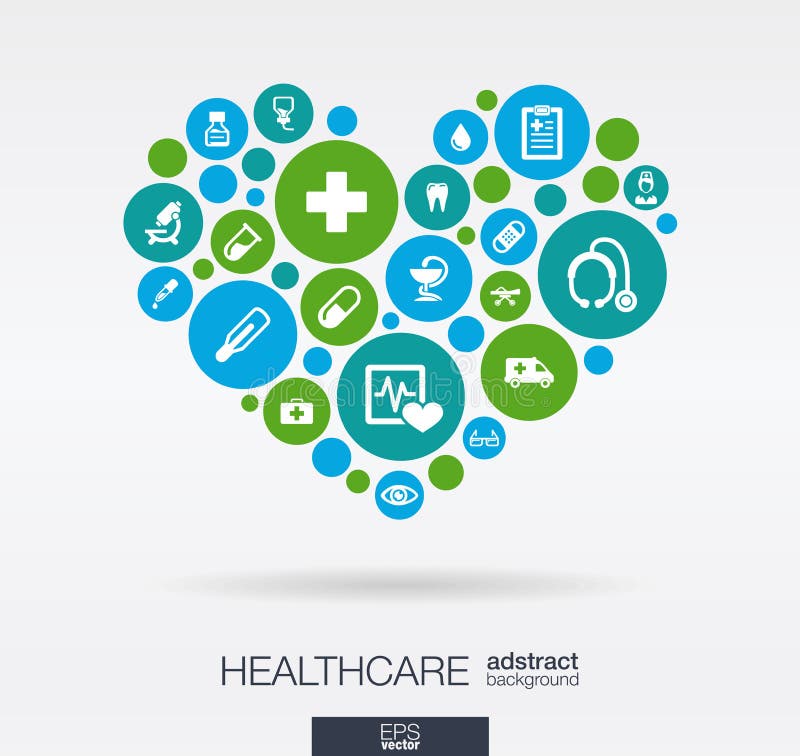  Круги цвета с плоскими значками в сердце формируют: медицина, медицинская, здоровье, крест, концепции здравоохранения абстрактная бесплатная иллюстрация