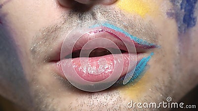 Male lips close up. Mouth of man, artistic makeup stock footage Male lips close up. Mouth of man, artistic makeup stock footage