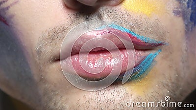 Male lips macro. Mouth slightly smiling makeup stock footage Male lips macro. Mouth slightly smiling makeup stock footage