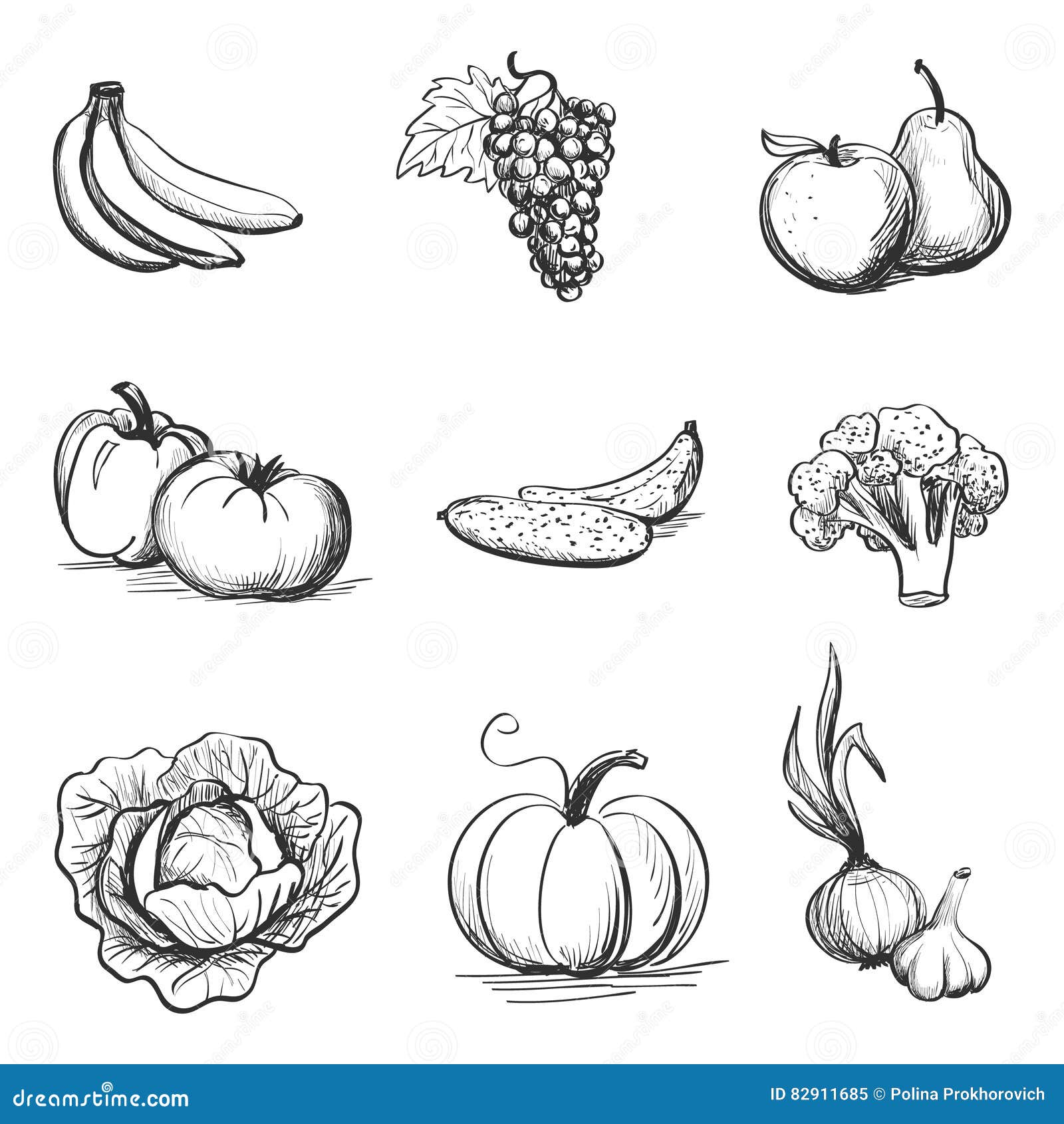 Графическое изображение овощей и фруктов