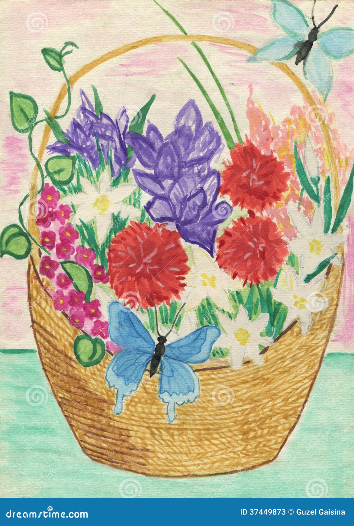 Цветы в корзине для рисования