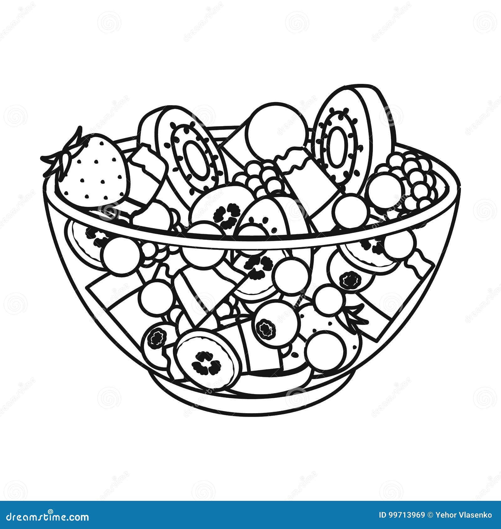 Разукрашка тарелки с фруктовым салатом