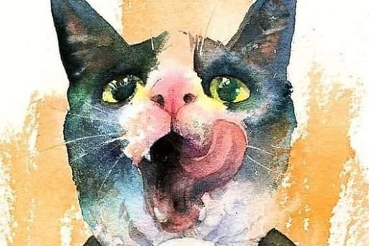 Морда кошки акварелью