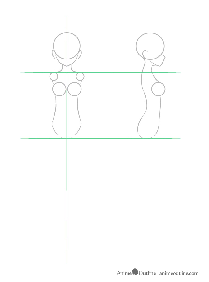 Anime girl body structure front and side view