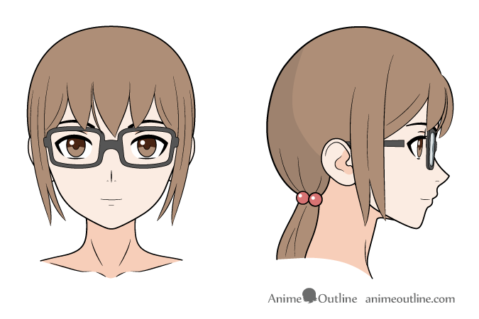 Anime glasses girl front & side views