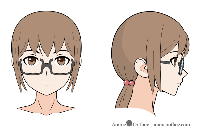 Anime girl glasses on nose front & side views