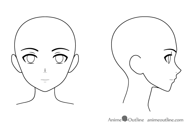 Anime female head & face front & side views