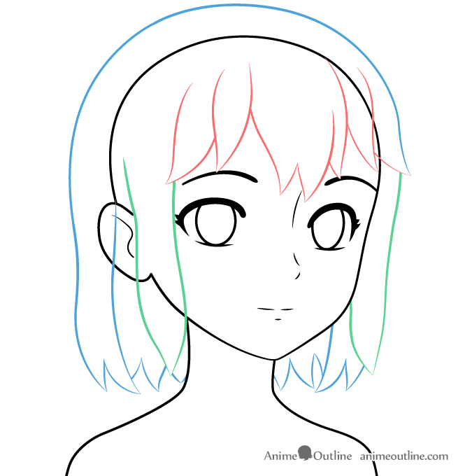 Drawing anime girl hair three quarter view