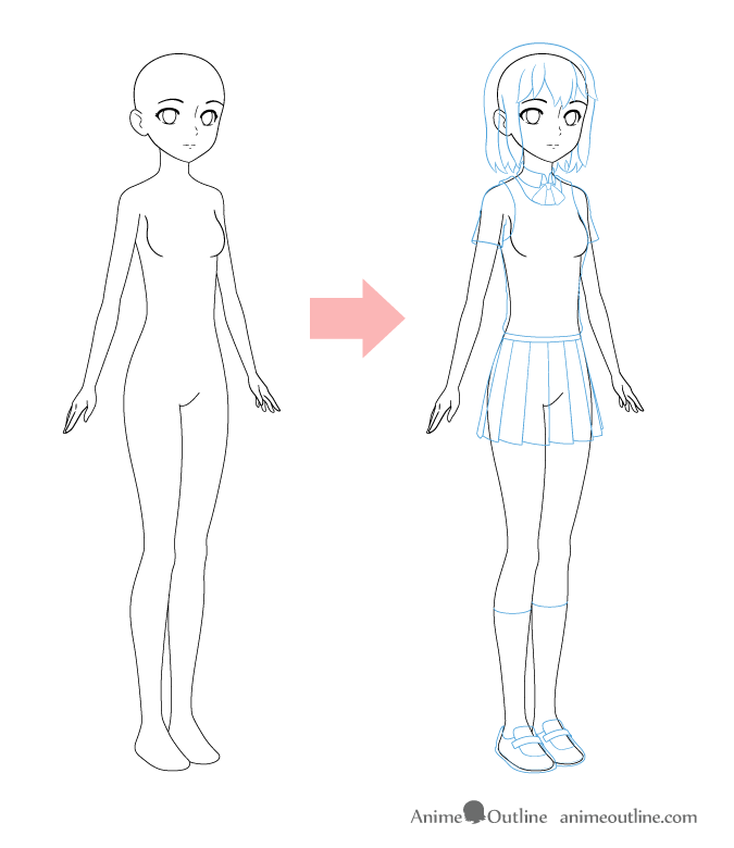 Drawing anime girl school uniform